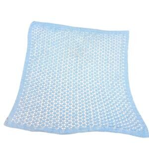 Handmade Light Blue Crocheted Baby Blanket 49X43" Lacy Openwork Open-shell